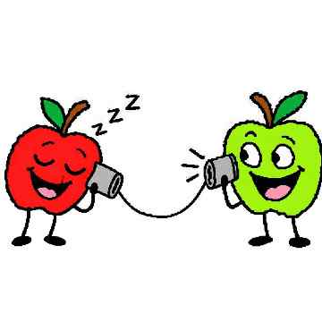 Red apple sleeps while Green calls through the connected cans